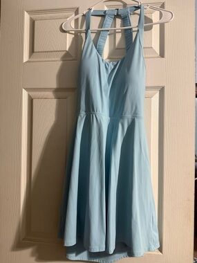 HALARA Light Blue Backless Halter Skater Dress